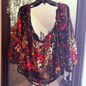 VENUS Black and Red Floral Blouse